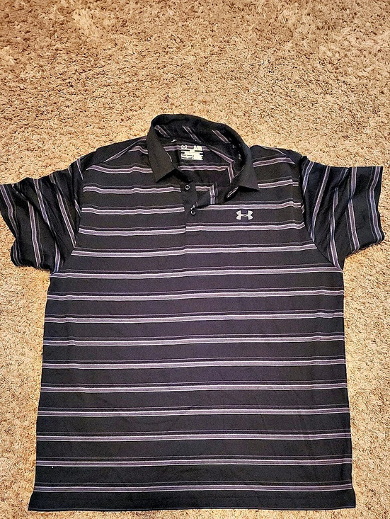 Under Armour Other - Under Armour HeatGear Striped Polo Shirt Black & Gray XL
